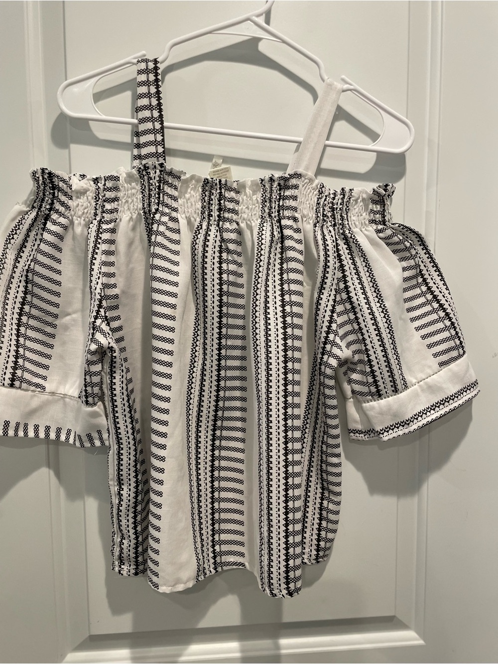 SHEIN Black & White Off-Shoulder Striped Blouse for Girls